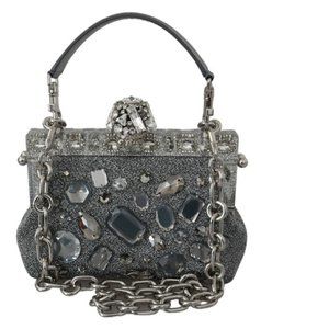 DOLCE & GABBANA Silver VANDA Crystal Clutch Handbag Shoulder Purse